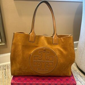 Tory Burch Elle suede and leather tote bag/ tote tiramisu